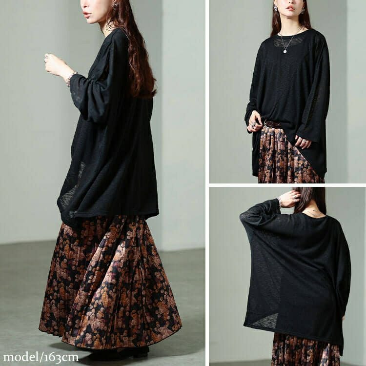 大きいサイズ レディース 斜め切り替えオーバーサイズニットソーチュニック　sw-0829 【メール便可】