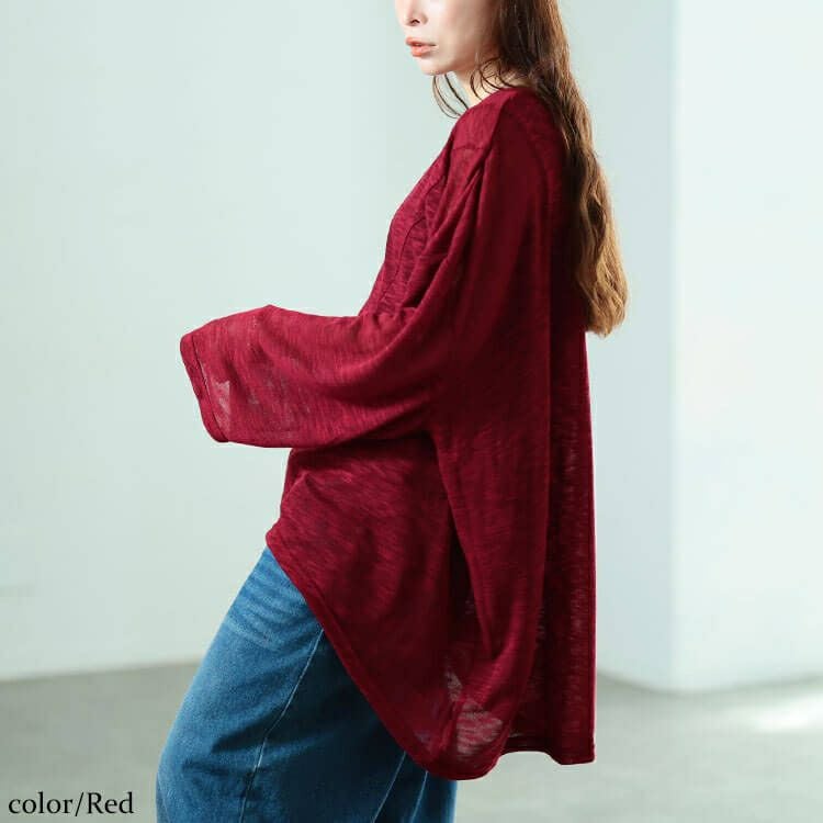 大きいサイズ レディース 斜め切り替えオーバーサイズニットソーチュニック　sw-0829 【メール便可】
