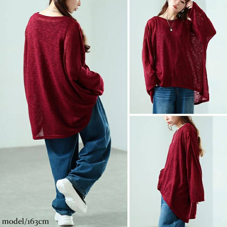 大きいサイズ レディース 斜め切り替えオーバーサイズニットソーチュニック　sw-0829 【メール便可】