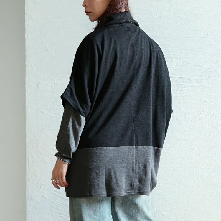 大きいサイズ レディース 静電気防止オフタートル配色切り替えドルマン＆ロンT2点セット　cast-5558008