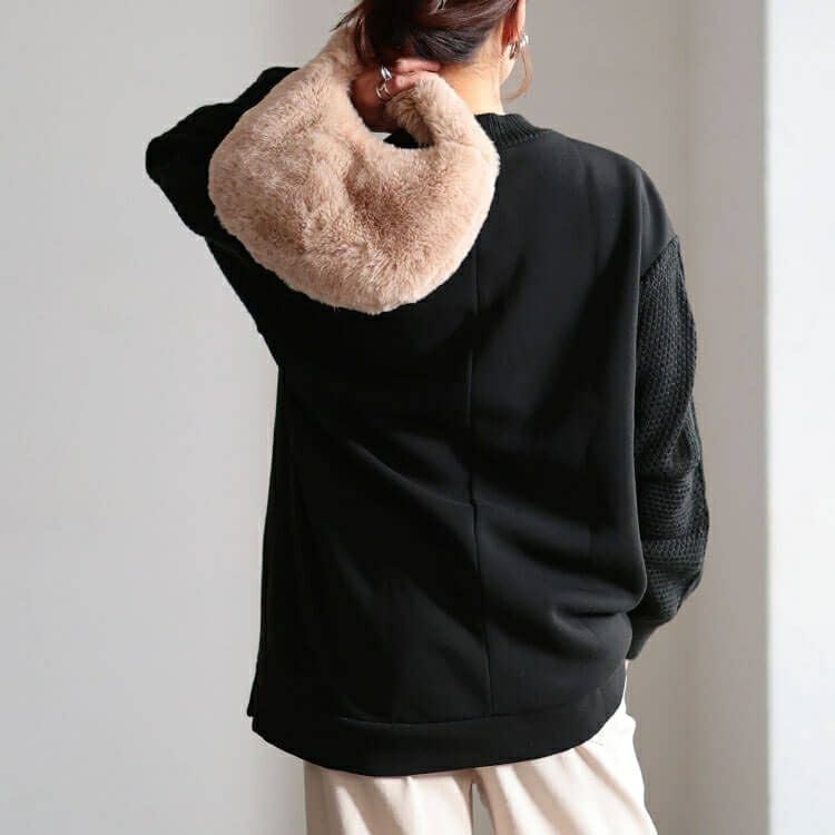 大きいサイズ レディース 裏起毛ニット切り替えプルオーバー　cast-5558000