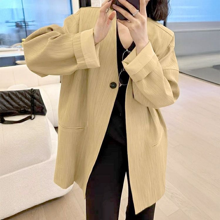 大きいサイズ レディース ノーカラーシングルジャケット　goldy-1757【メール便可】