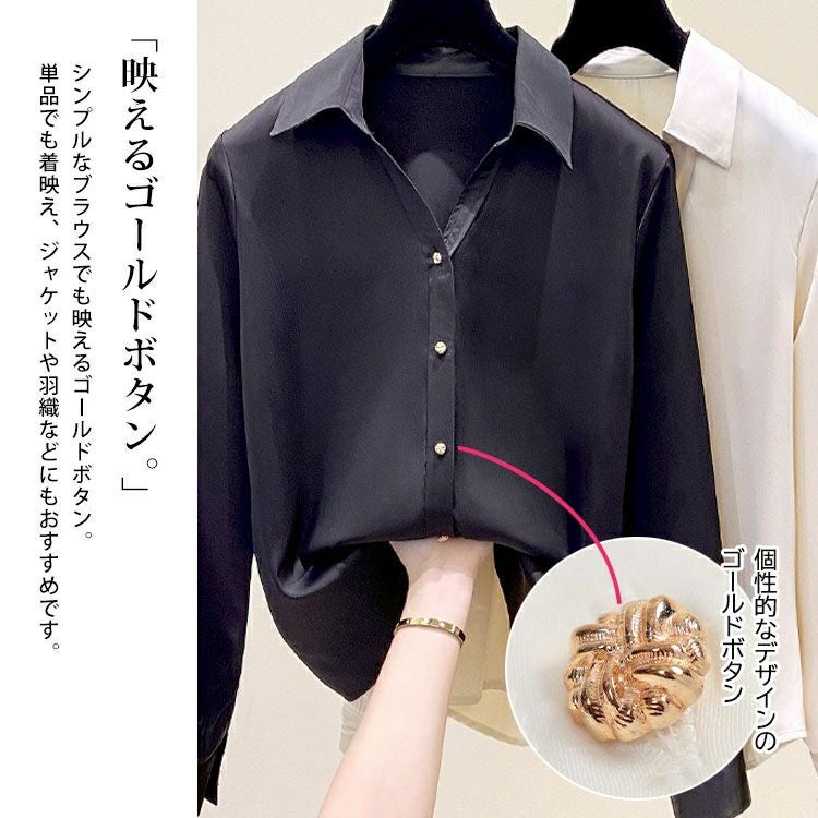 大きいサイズ レディース スキッパーカラーゴールドボタンブラウス　goldy-1756【メール便可】