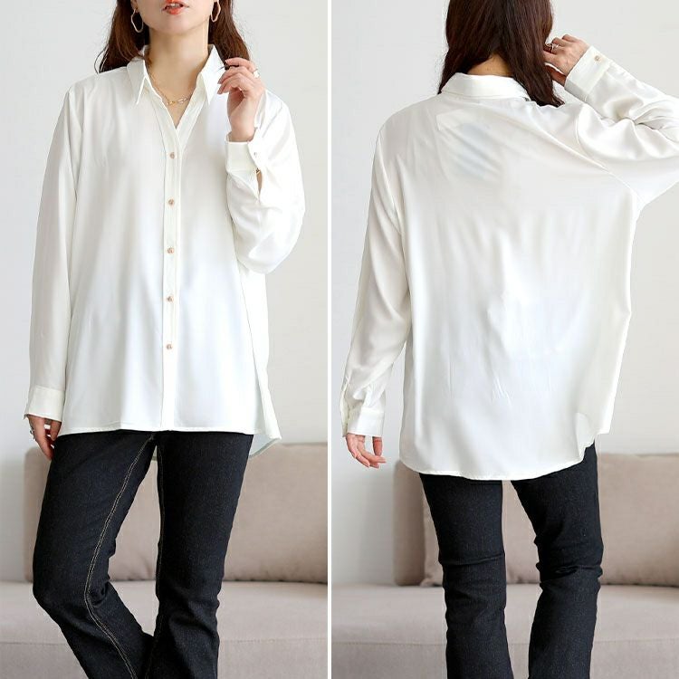 大きいサイズ レディース スキッパーカラーゴールドボタンブラウス　goldy-1756【メール便可】