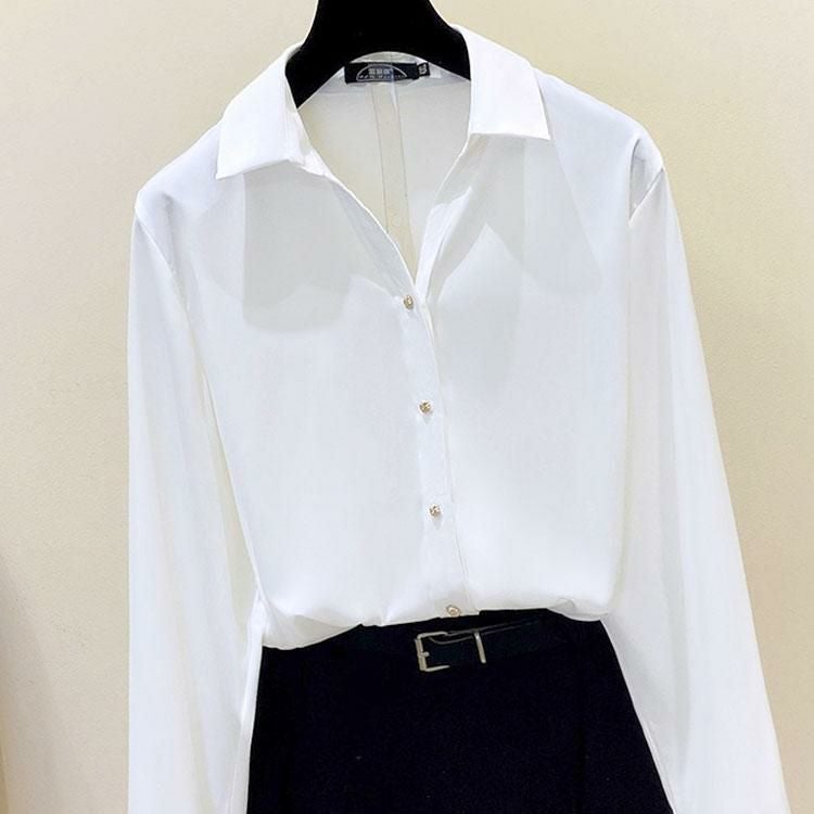 大きいサイズ レディース スキッパーカラーゴールドボタンブラウス　goldy-1756【メール便可】 ホワイト