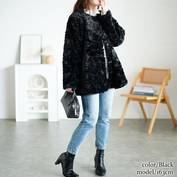 大きいサイズ レディース ペプラムノーカラーファーブルゾン　tog-1041