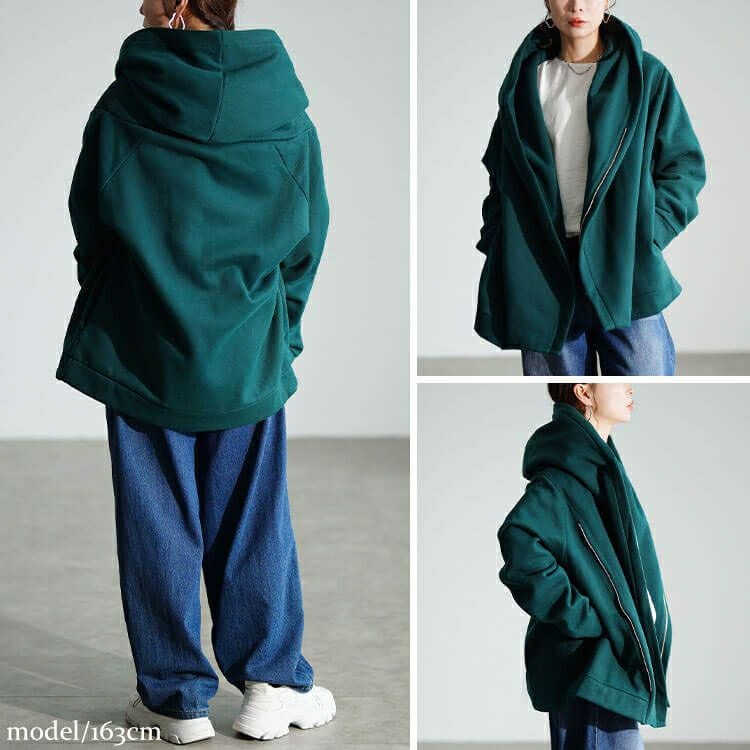 大きいサイズ レディース ビッグフードアシメZIPコート　sw-0818