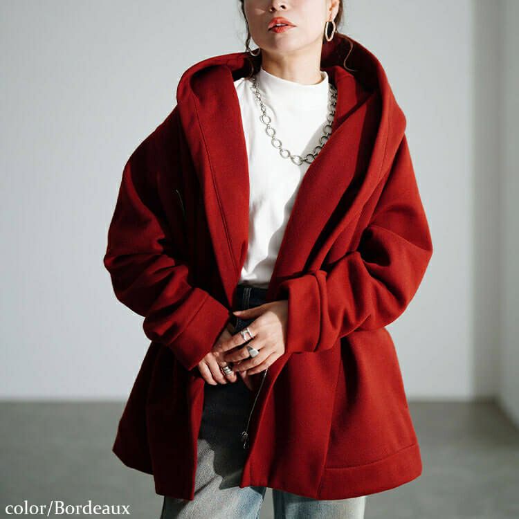 大きいサイズ レディース ビッグフードアシメZIPコート　sw-0818