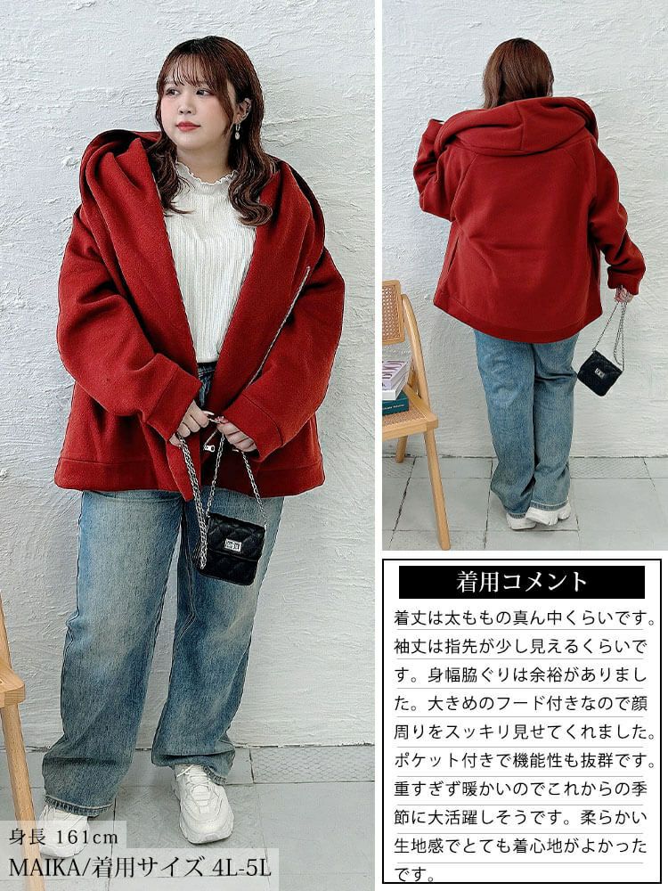 大きいサイズ レディース ビッグフードアシメZIPコート　sw-0818