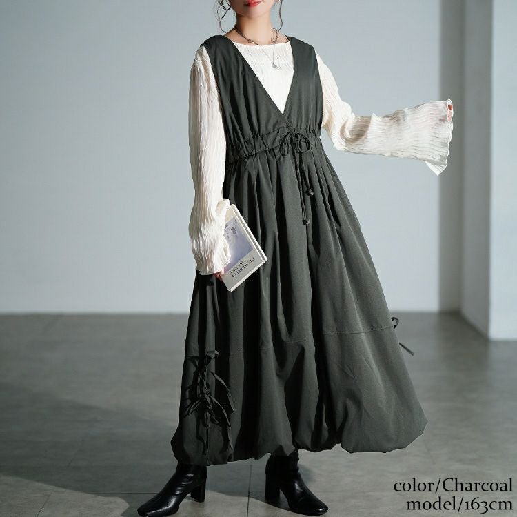 大きいサイズ レディース カシュクールバルーンジャンパースカート　nw-25052