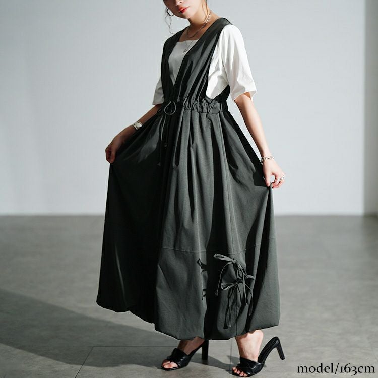 大きいサイズ レディース カシュクールバルーンジャンパースカート　nw-25052