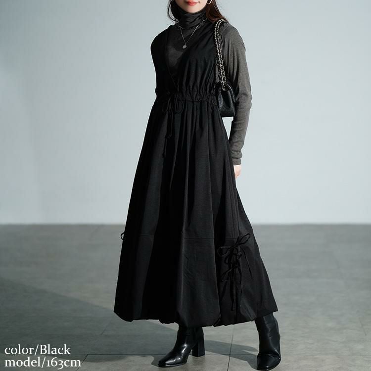 大きいサイズ レディース カシュクールバルーンジャンパースカート　nw-25052 ブラック