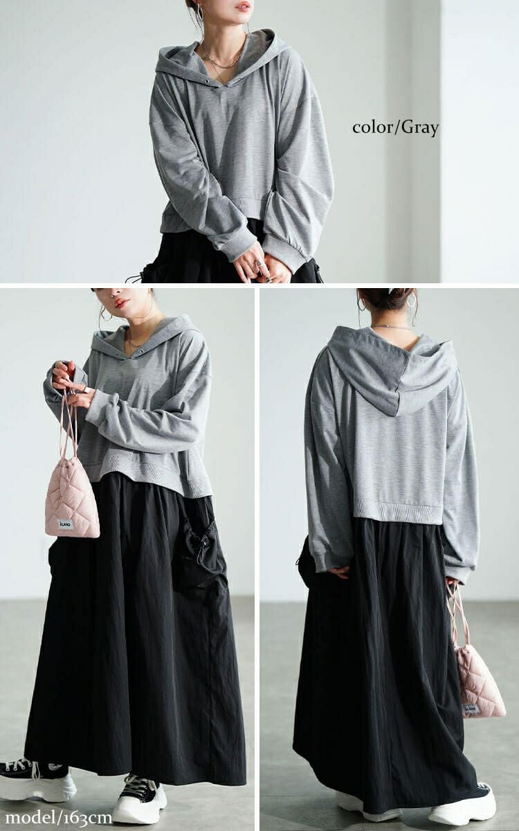 大きいサイズ レディース ドロストポケットパーカードッキングワンピース　nw-25046