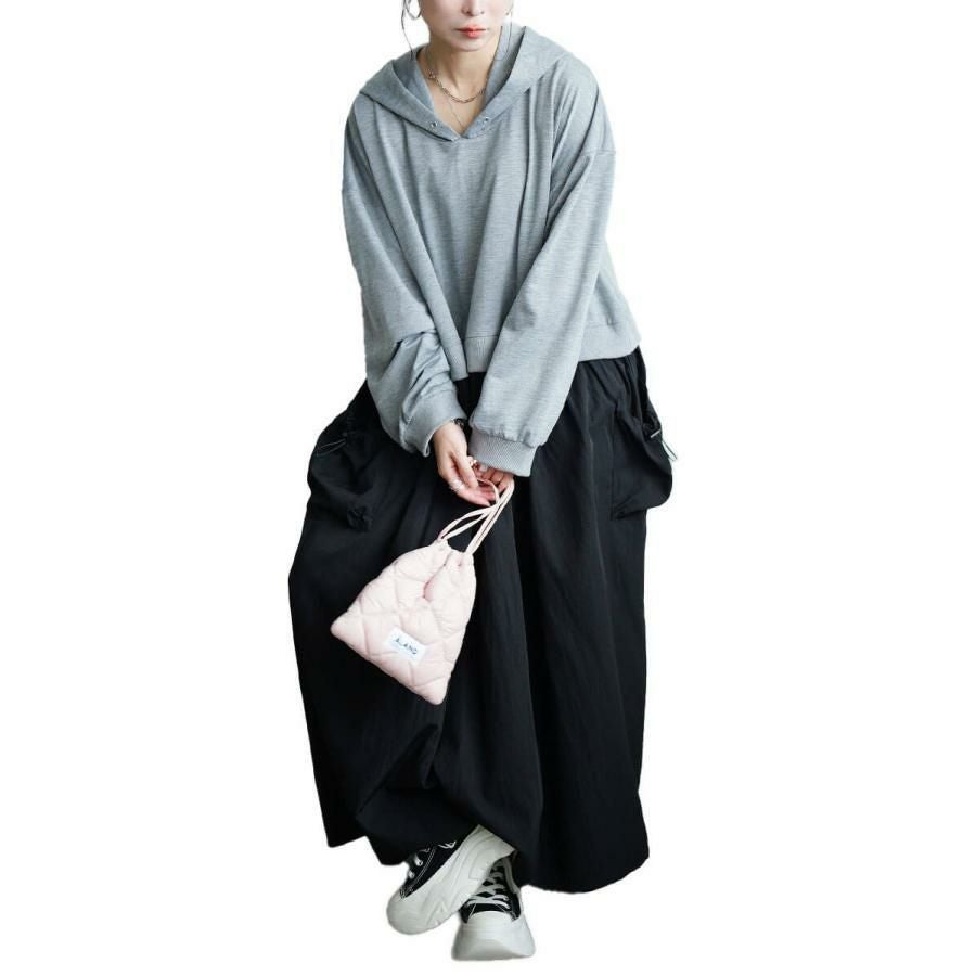 大きいサイズ レディース ドロストポケットパーカードッキングワンピース　nw-25046 グレー