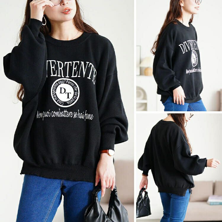 大きいサイズ レディース ロゴプリントハイゲージニット　sum-0023