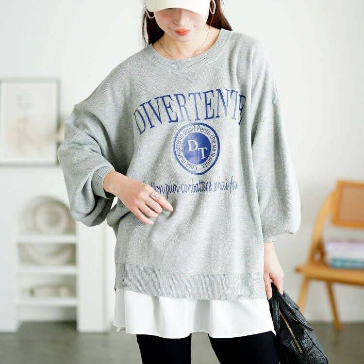 大きいサイズ レディース ロゴプリントハイゲージニット　sum-0023