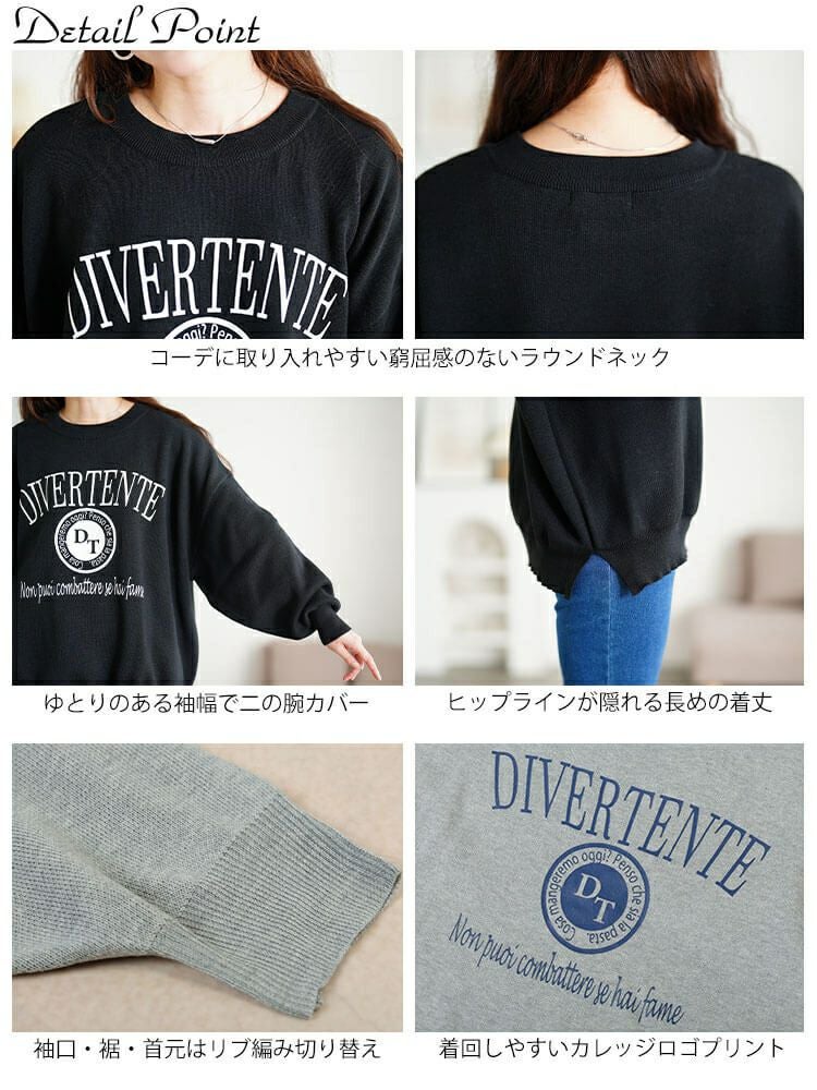 大きいサイズ レディース ロゴプリントハイゲージニット　sum-0023