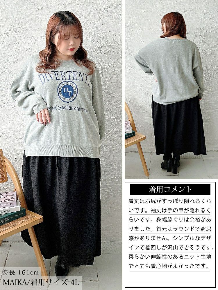 大きいサイズ レディース ロゴプリントハイゲージニット　sum-0023