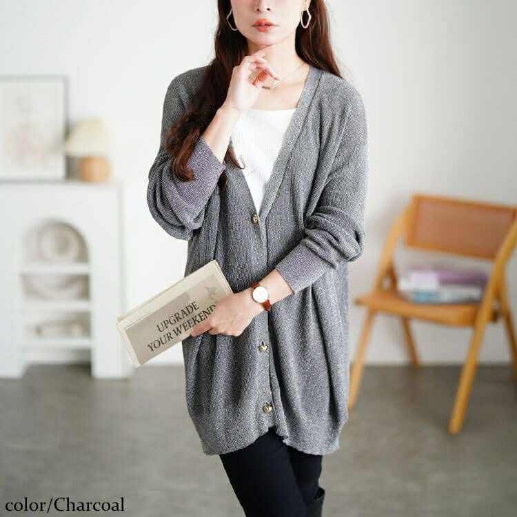 大きいサイズ レディース ハートボタンラメニットカーディガン　sum-0022