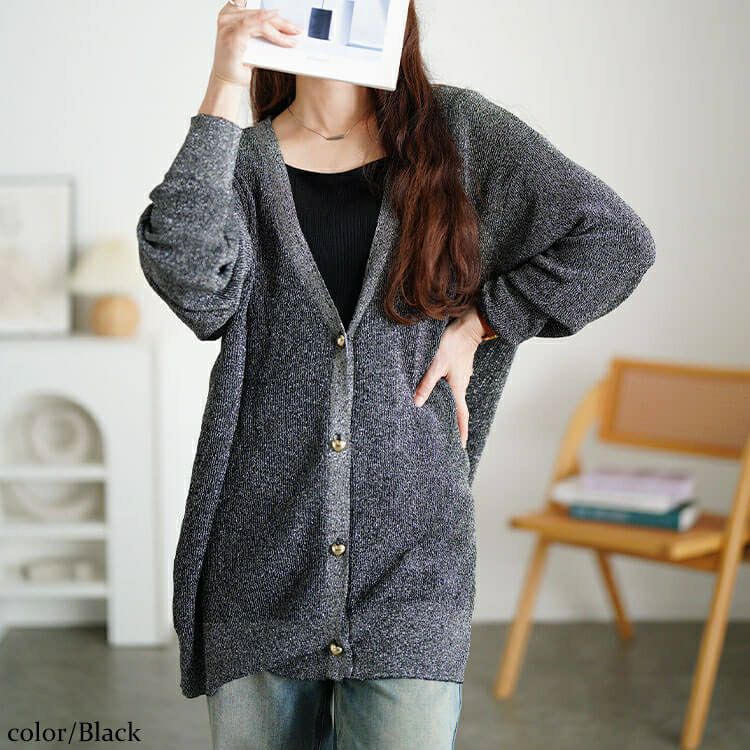 大きいサイズ レディース ハートボタンラメニットカーディガン　sum-0022