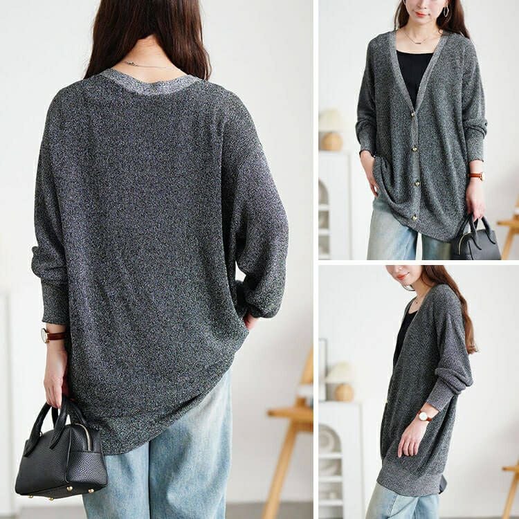 大きいサイズ レディース ハートボタンラメニットカーディガン　sum-0022