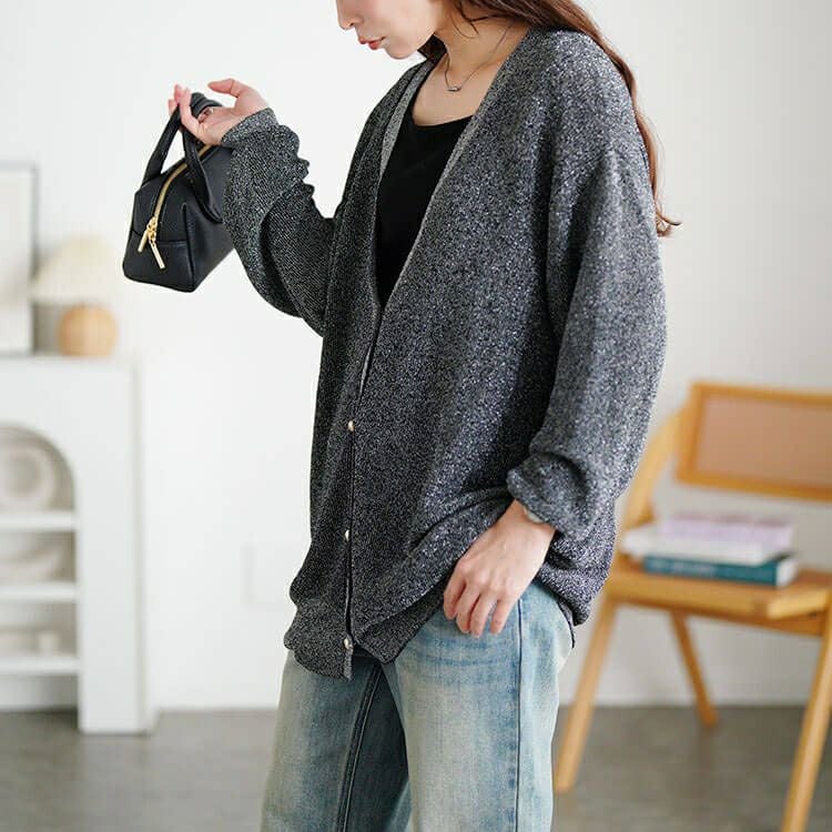 大きいサイズ レディース ハートボタンラメニットカーディガン　sum-0022