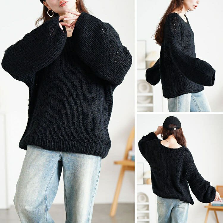 大きいサイズ レディース ラウンドネックローゲージニット　sum-0019