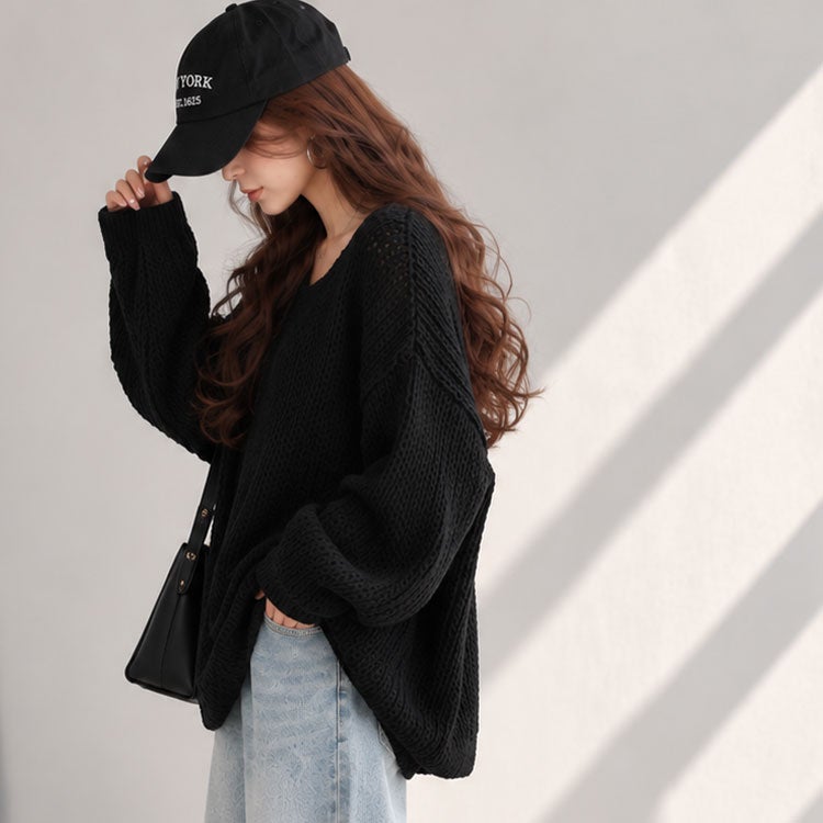大きいサイズ レディース ラウンドネックローゲージニット　sum-0019
