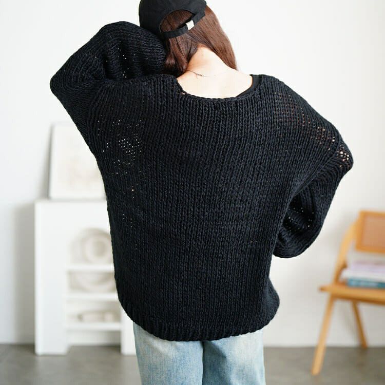 大きいサイズ レディース ラウンドネックローゲージニット　sum-0019