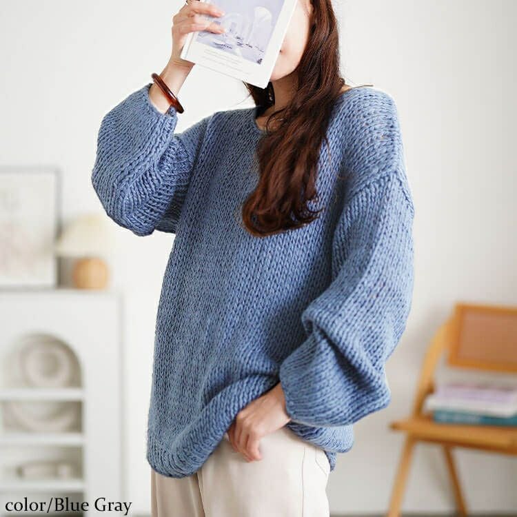 大きいサイズ レディース ラウンドネックローゲージニット　sum-0019