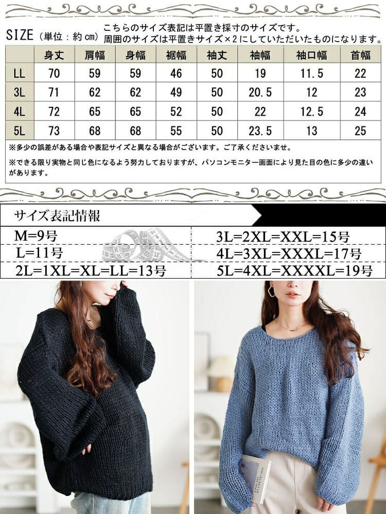 大きいサイズ レディース ラウンドネックローゲージニット　sum-0019