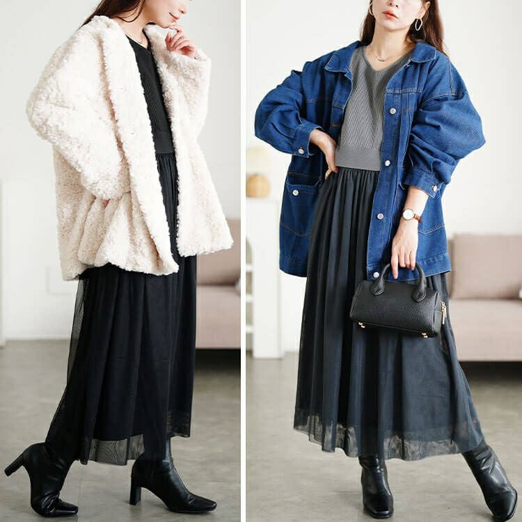 大きいサイズ レディース リブニットドッキングチュールワンピース　sum-0017