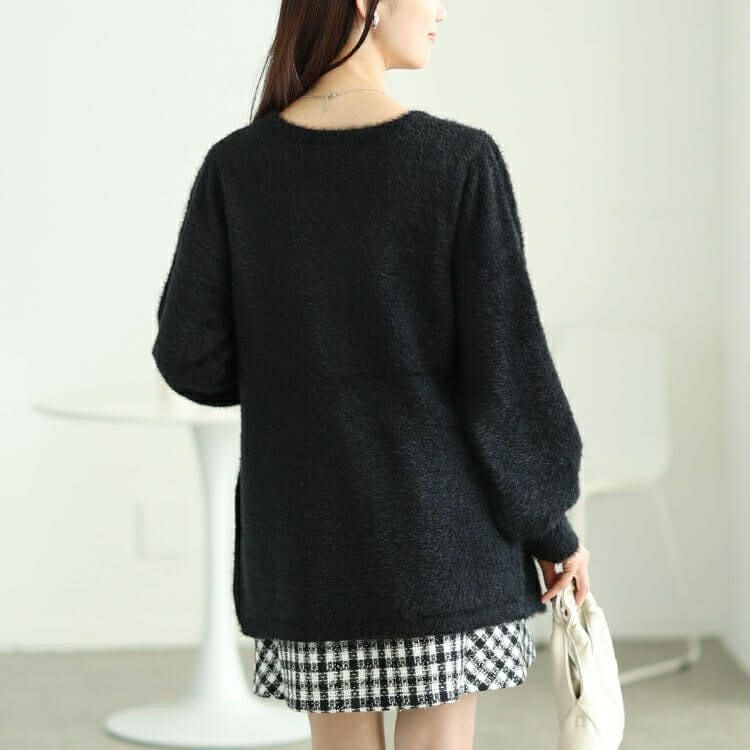 大きいサイズ レディース カーディガン重ね着風シャギーニット　sum-0016