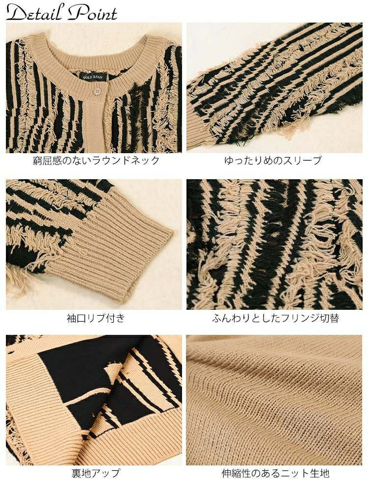 大きいサイズ レディース フリンジ切り替えニットカーディガン　sum-0015
