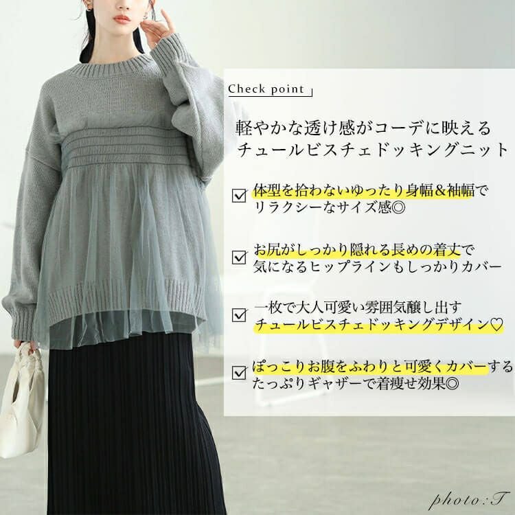 大きいサイズ レディース チュールビスチェドッキングニット　sum-0013