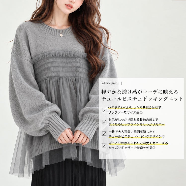 大きいサイズ レディース チュールビスチェドッキングニット　sum-0013