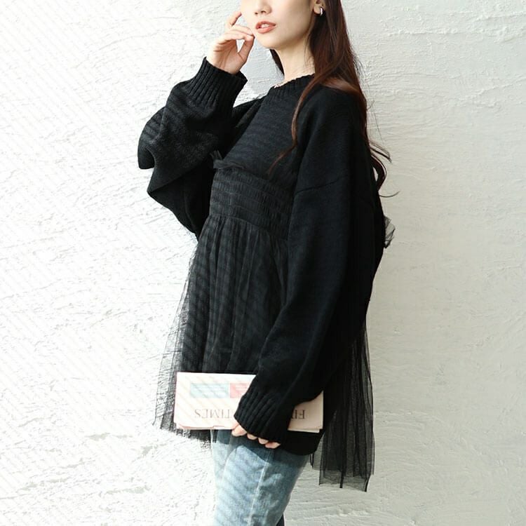 大きいサイズ レディース チュールビスチェドッキングニット　sum-0013