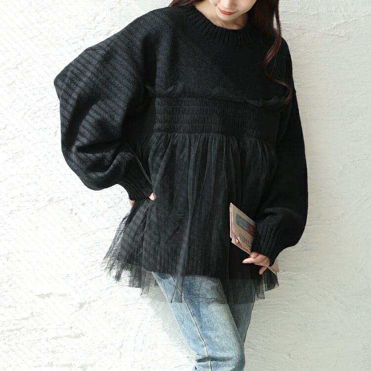 大きいサイズ レディース チュールビスチェドッキングニット　sum-0013