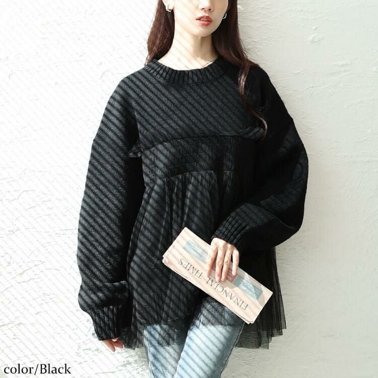 大きいサイズ レディース チュールビスチェドッキングニット　sum-0013 ブラック