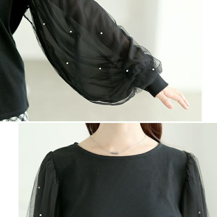 大きいサイズ レディース パール付きチュールボリューム袖プルオーバー　tana-115kj478 【メール便可】