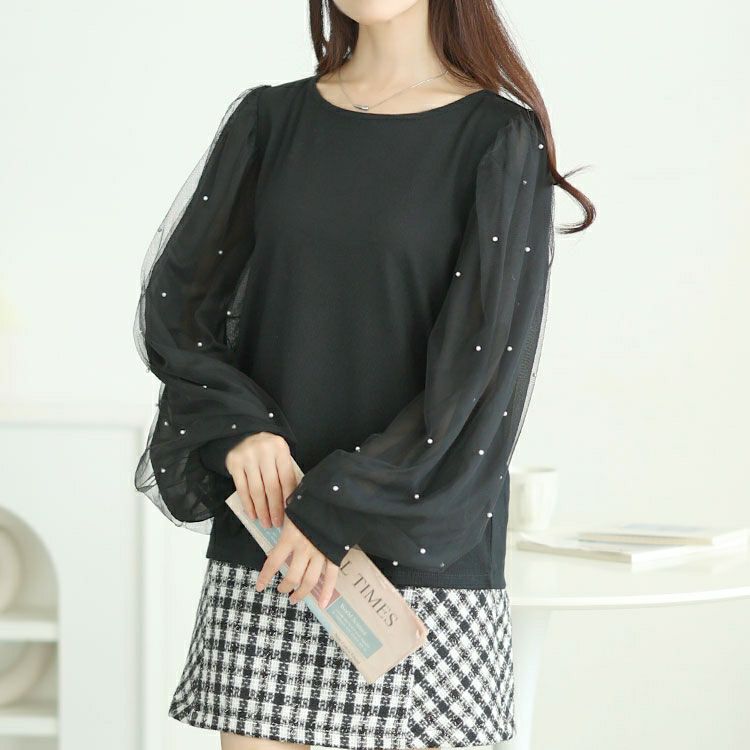 大きいサイズ レディース パール付きチュールボリューム袖プルオーバー　tana-115kj478 【メール便可】
