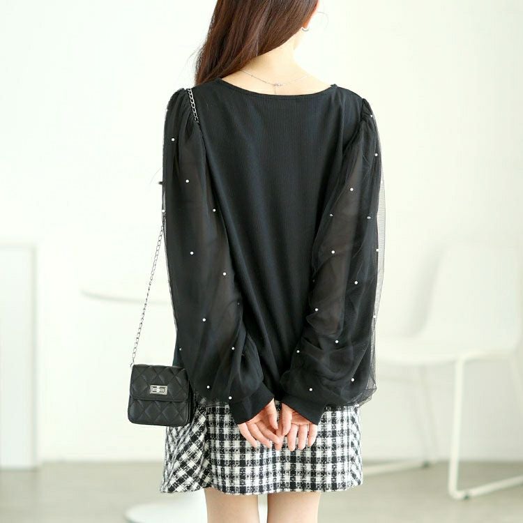 大きいサイズ レディース パール付きチュールボリューム袖プルオーバー　tana-115kj478 【メール便可】