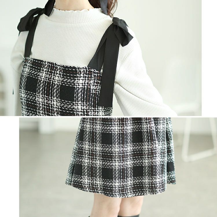 大きいサイズ レディース 肩リボンツイードミニフレアワンピース　tana-ww650051