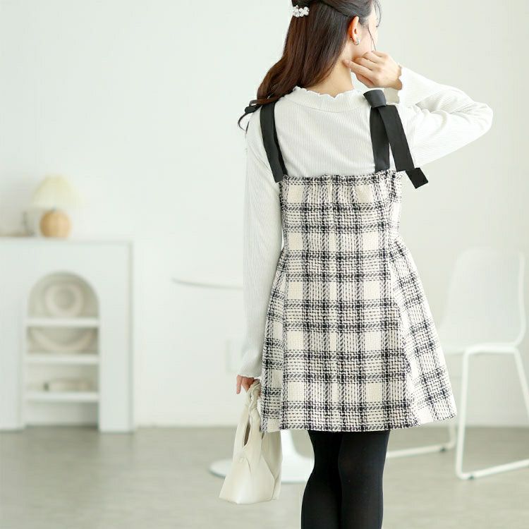 大きいサイズ レディース 肩リボンツイードミニフレアワンピース　tana-ww650051