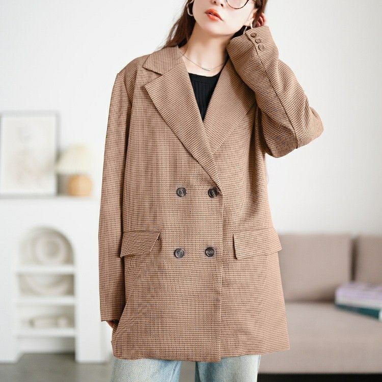 大きいサイズ レディース 千鳥格子柄ダブルジャケット　tana-ww650049