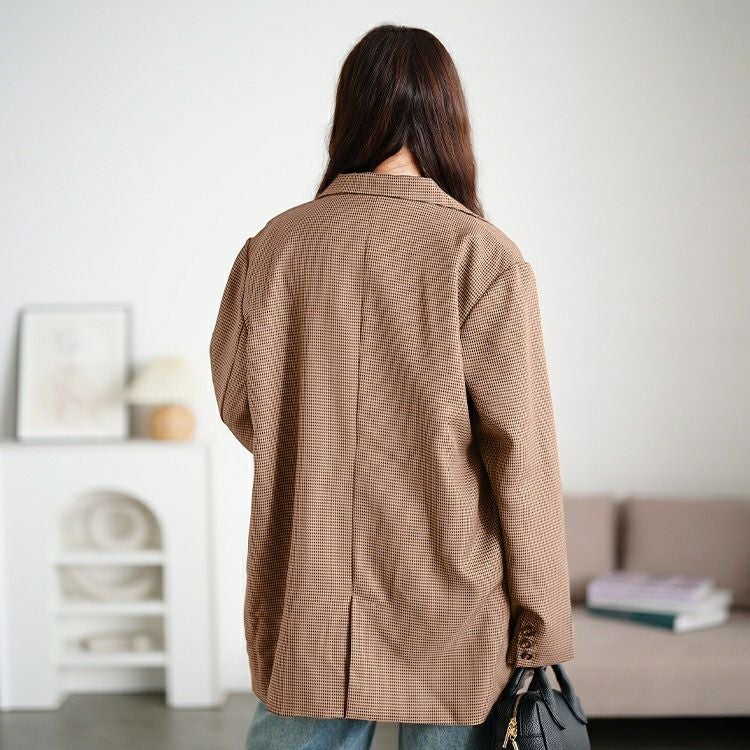 大きいサイズ レディース 千鳥格子柄ダブルジャケット　tana-ww650049