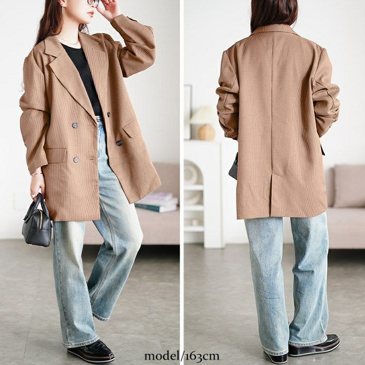 大きいサイズ レディース 千鳥格子柄ダブルジャケット　tana-ww650049