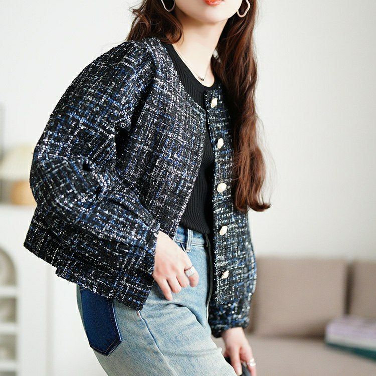 大きいサイズ レディース ラメツイードクロップドジャケット maru