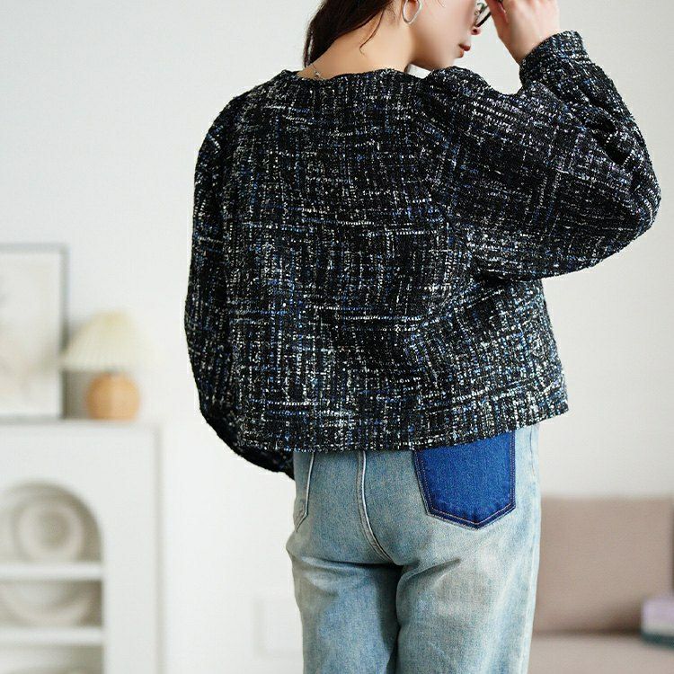 大きいサイズ レディース ラメツイードクロップドジャケット　maru-30202