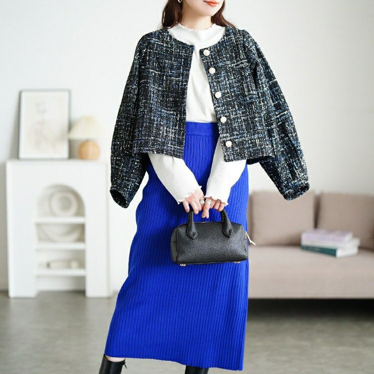 大きいサイズ レディース ラメツイードクロップドジャケット　maru-30202